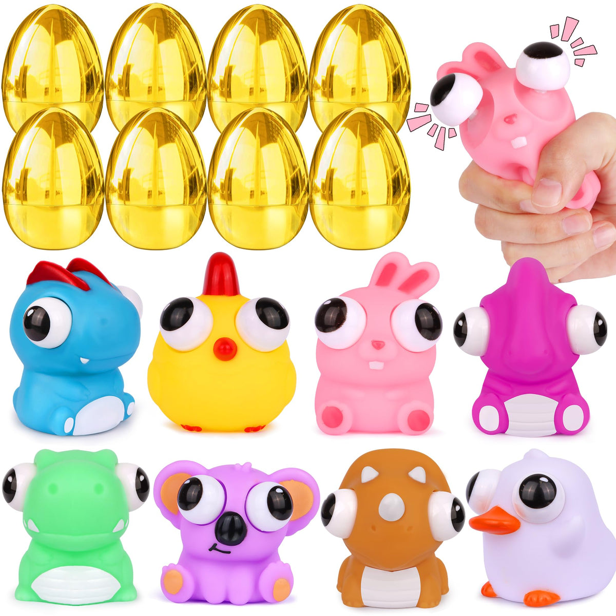 StzMamil golden Easter egg with eye-pop toy, ideal as a party favor.