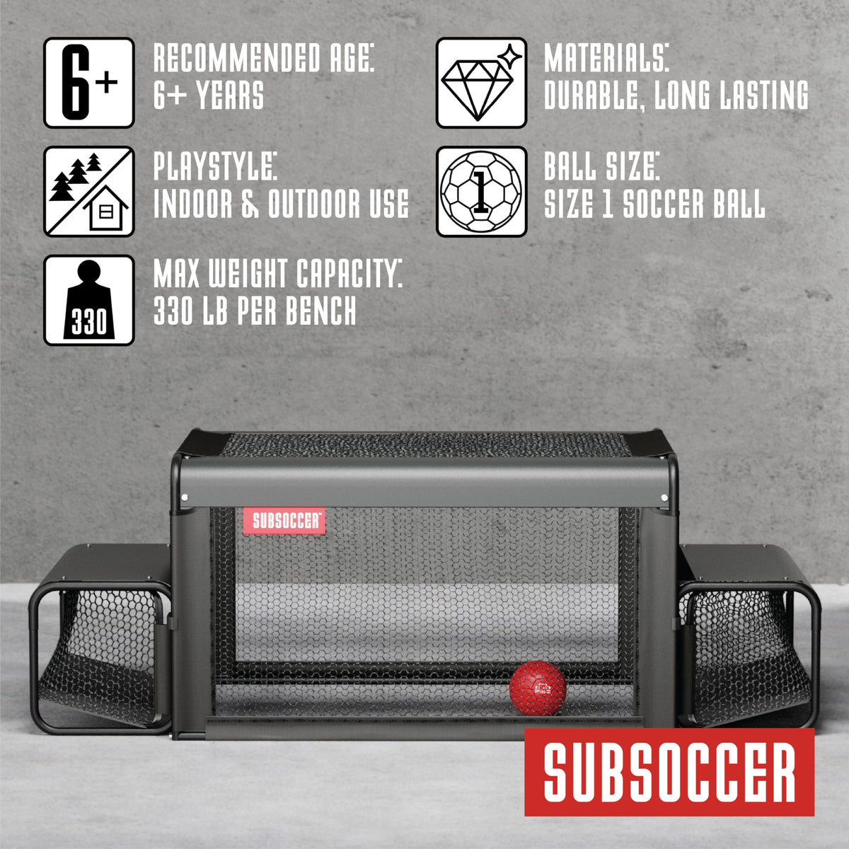 SUBSOCCER S3 indoor-outdoor versatility on multiple surfaces.