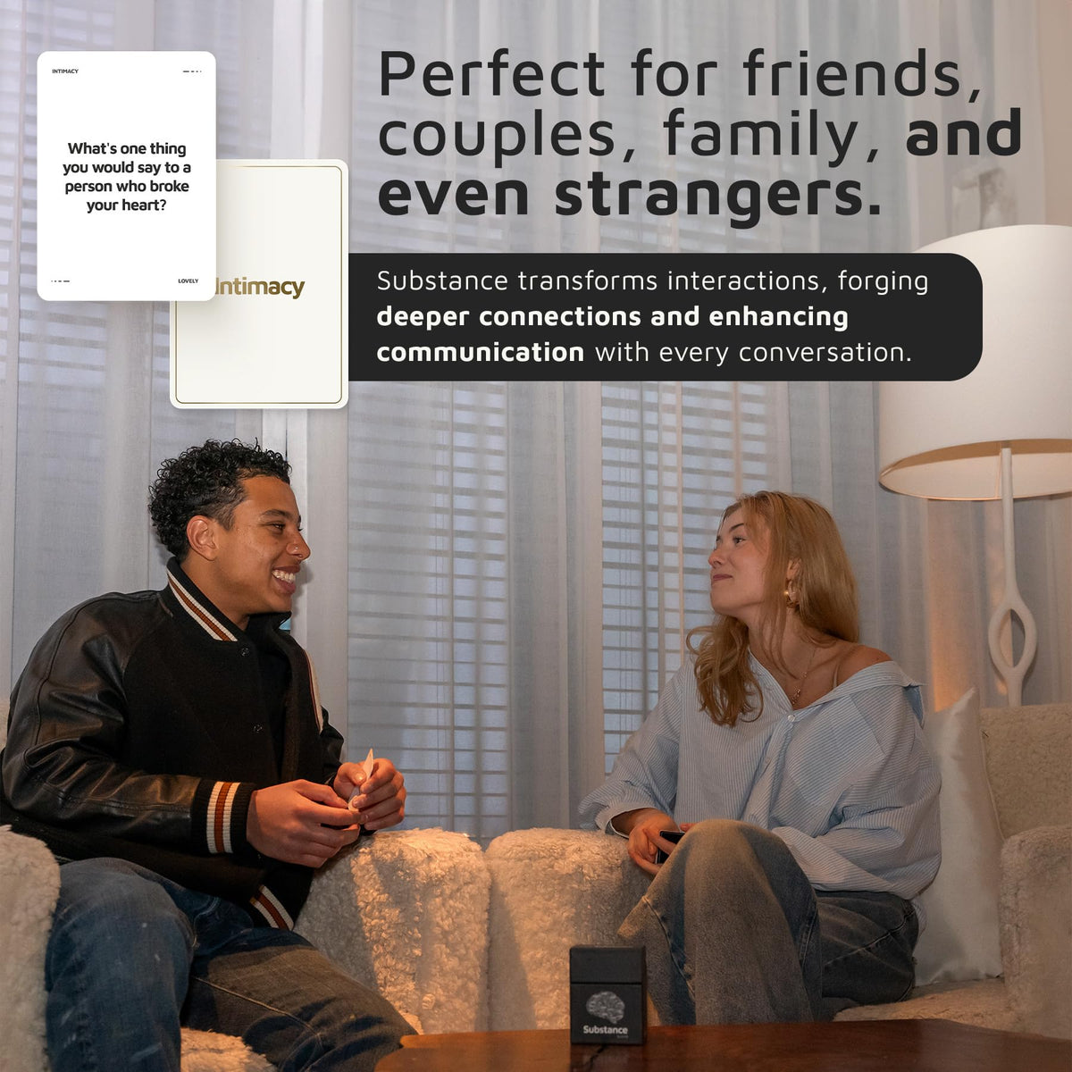 Substance card game for 2 to 6 players enables flexible social nights.