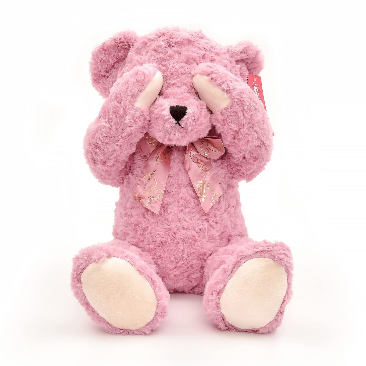 Suepcuddly soft rose fur material feels gentle to touch.