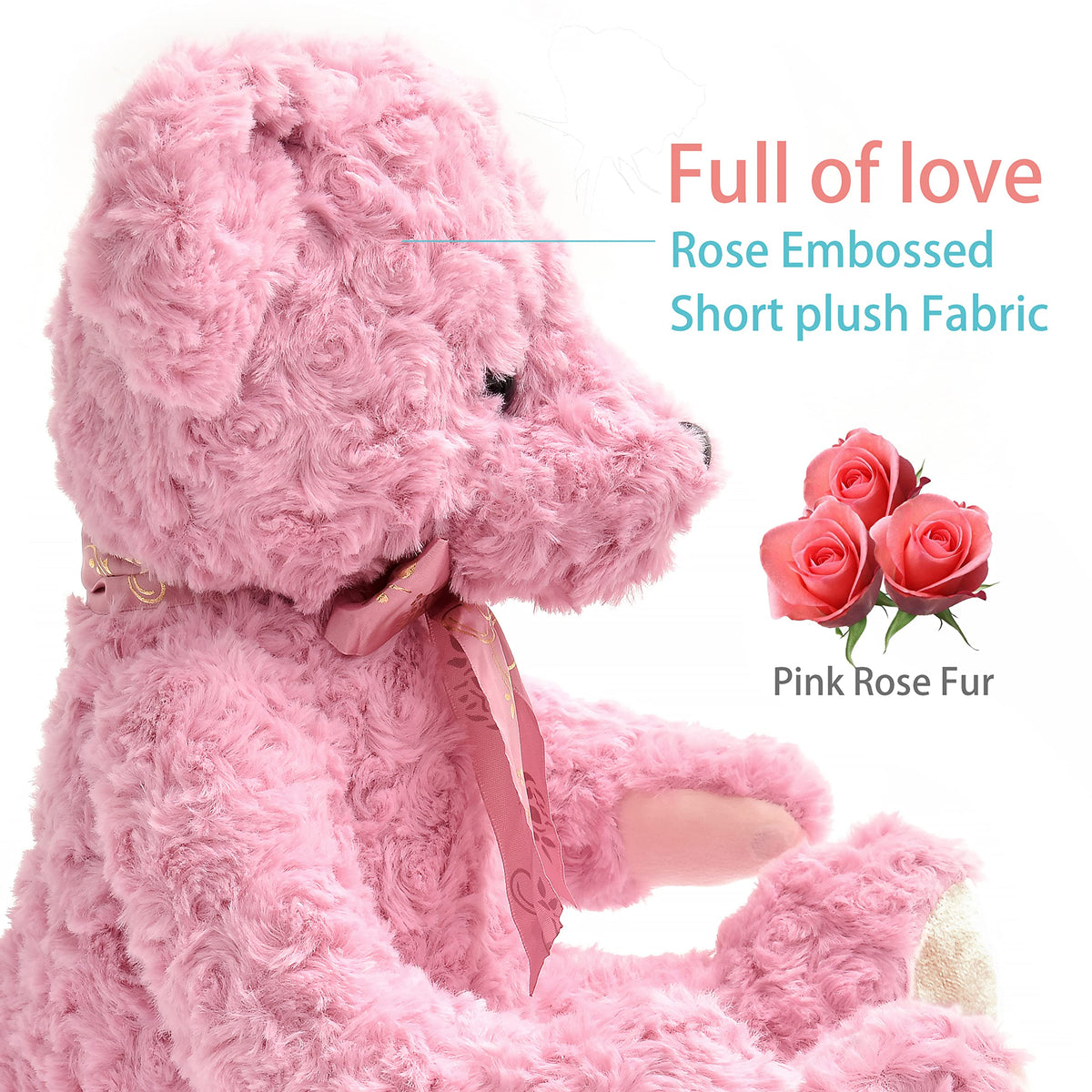 Suepcuddly teddy bear in pink color ideal as a gift.
