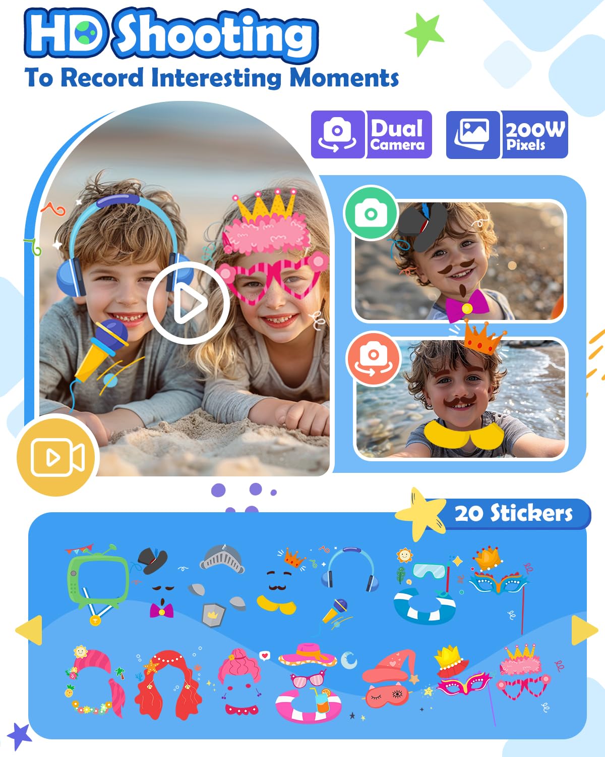 Capture photos and videos with Sueseip kids phone