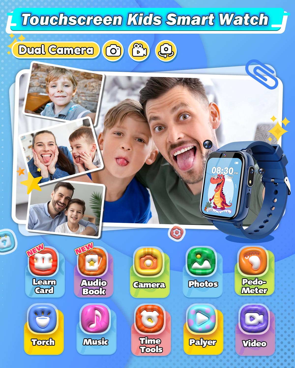 Sueseip kids watch selfie camera captures clear photos during adventures.