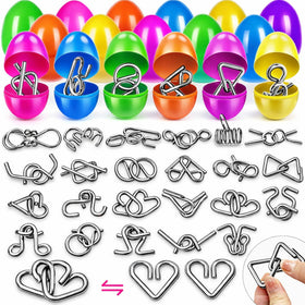 Sufuplay 24-pack Easter eggs with metal brain teaser puzzles hidden inside for curious kids