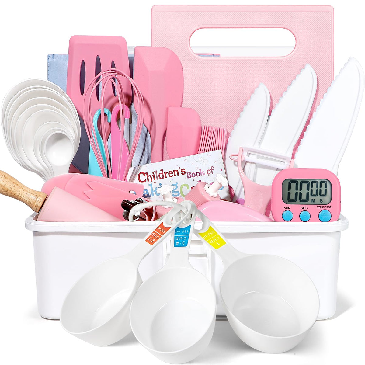 Suhctuptx 37-piece kids cooking set in a portable case for easy organization.