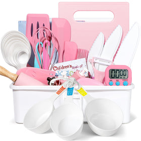 Suhctuptx 37-piece kids cooking set in a portable case for easy organization.