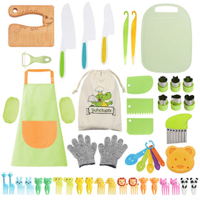 Suhctuptx crocodile kids knife set wooden, safe for pretend kitchen play and learning.