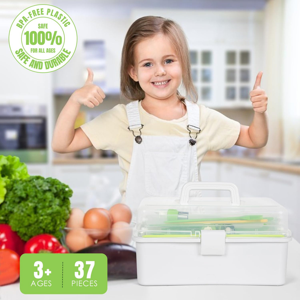 Suhctuptx cutting board provides a sturdy prep surface for tiny chefs.