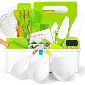 Suhctuptx kids cooking set storage case keeps tools organized for easy cleanup.