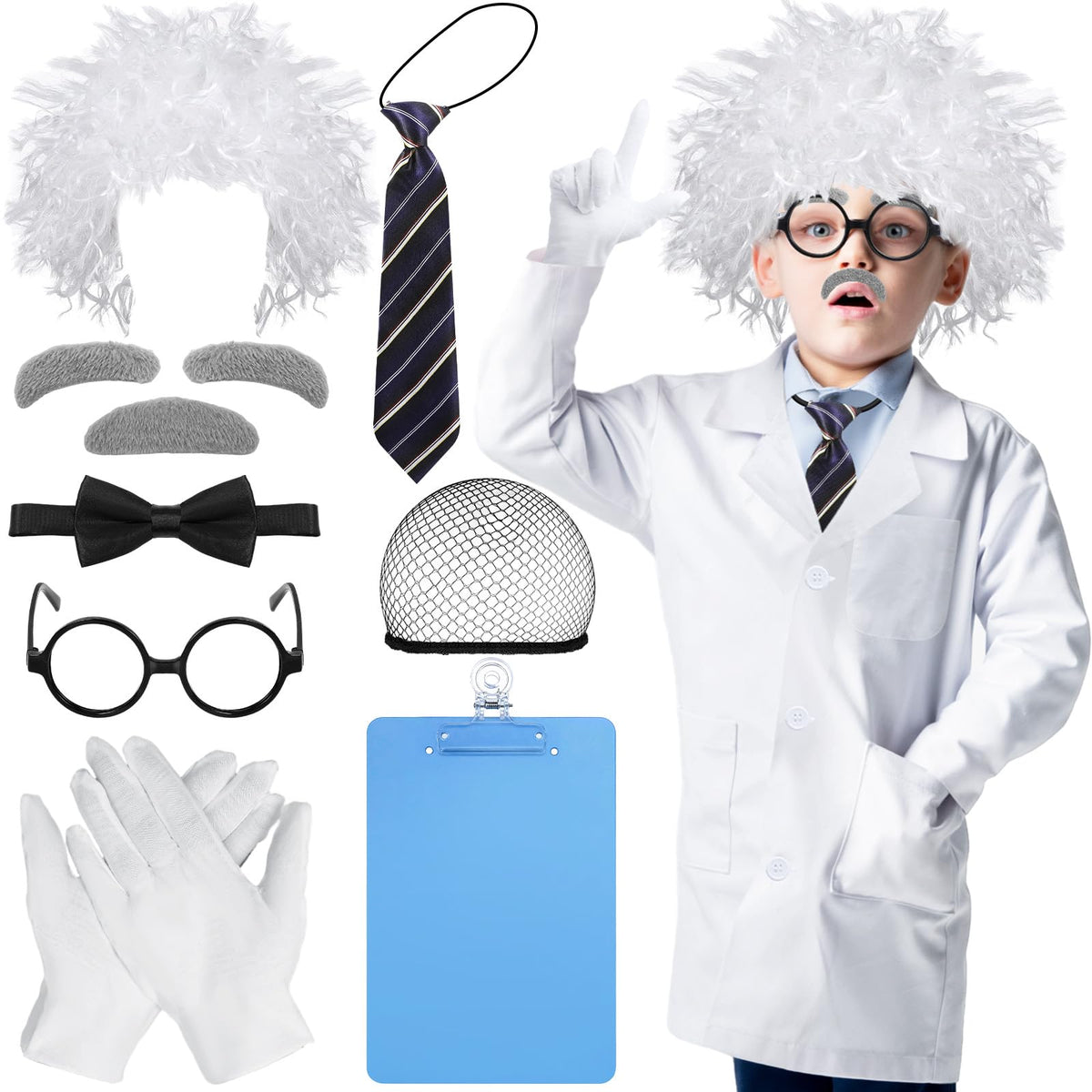 Suhine mad scientist wig costume for kids, adds playful science flair to outfits