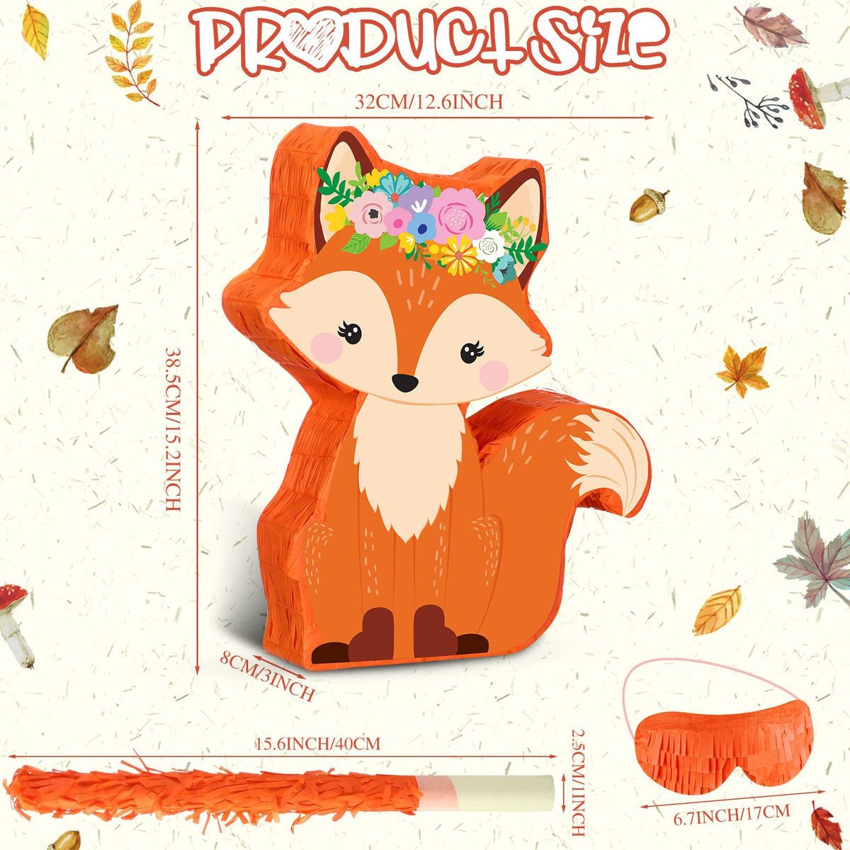 Suilung fox pinata woodland design face detail for a photo-worthy centerpiece.