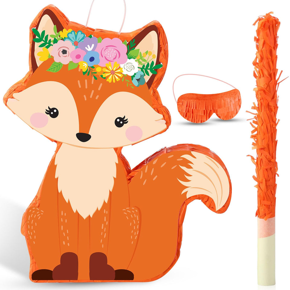 Suilung fox pinata in woodland design, front view for festive party decor.