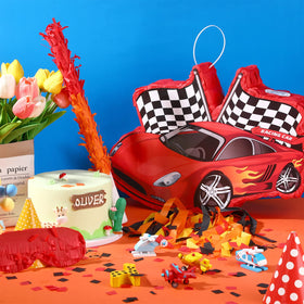 Suilung race car pinata colors and patterns attract attention and elevate the party theme.