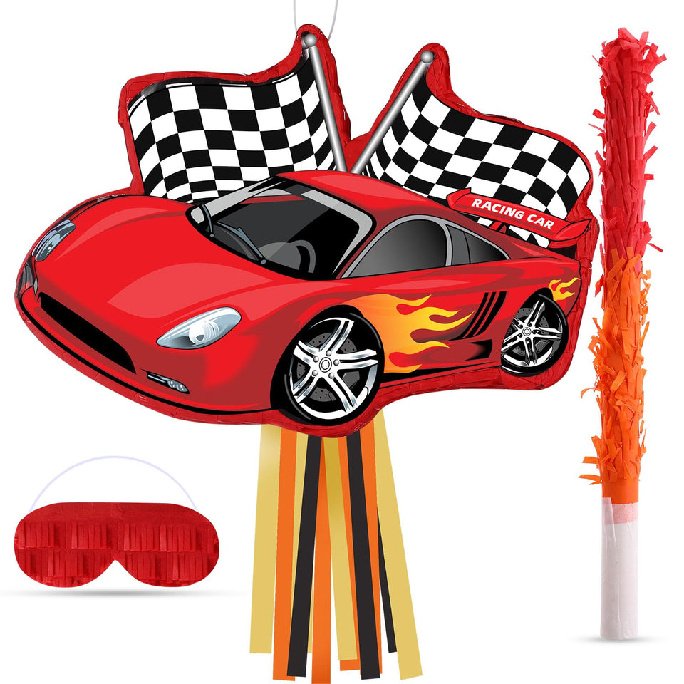 Suilung race car pinata set with accessories for a colorful racing party centerpiece.