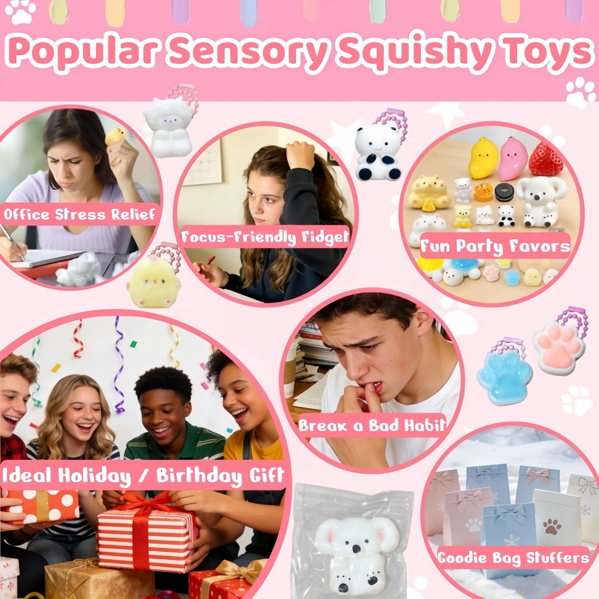 SUISUILE mini cat paw squishies with keychains for on-the-go calm.