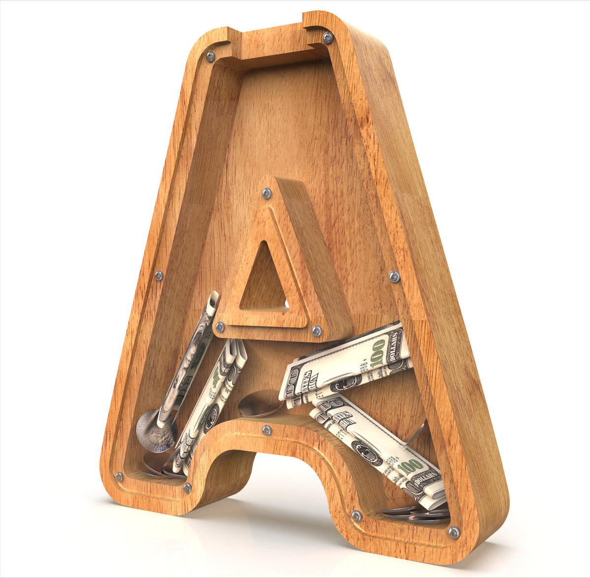 Sulevalt alphabet wooden piggy bank with large letter forms
