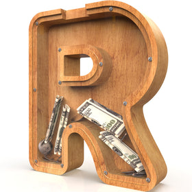 Sulevalt piggy bank cut-out design showcases playful letter shapes for kids.