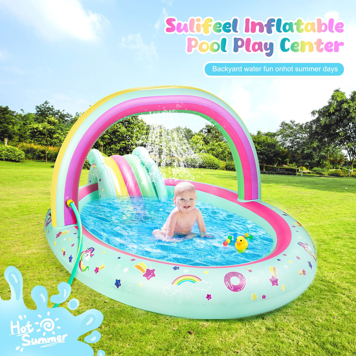 SULIFEEL Unicorn Slide inflatable pool adds safe backyard excitement