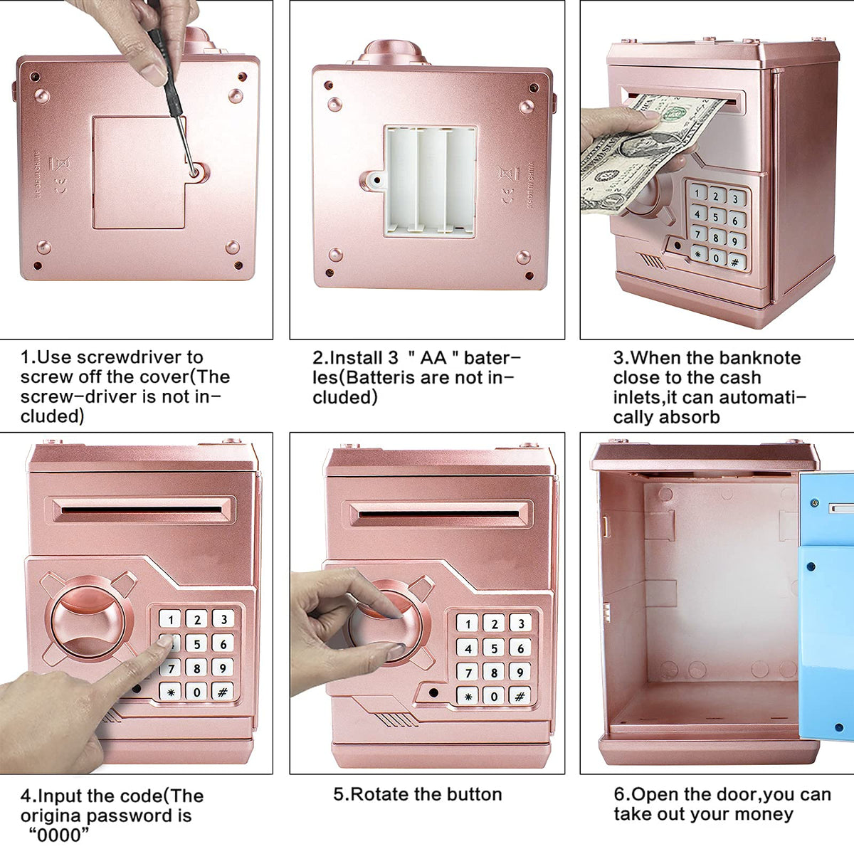 Suliper Piggy Bank safe ABS design in rose gold for kids