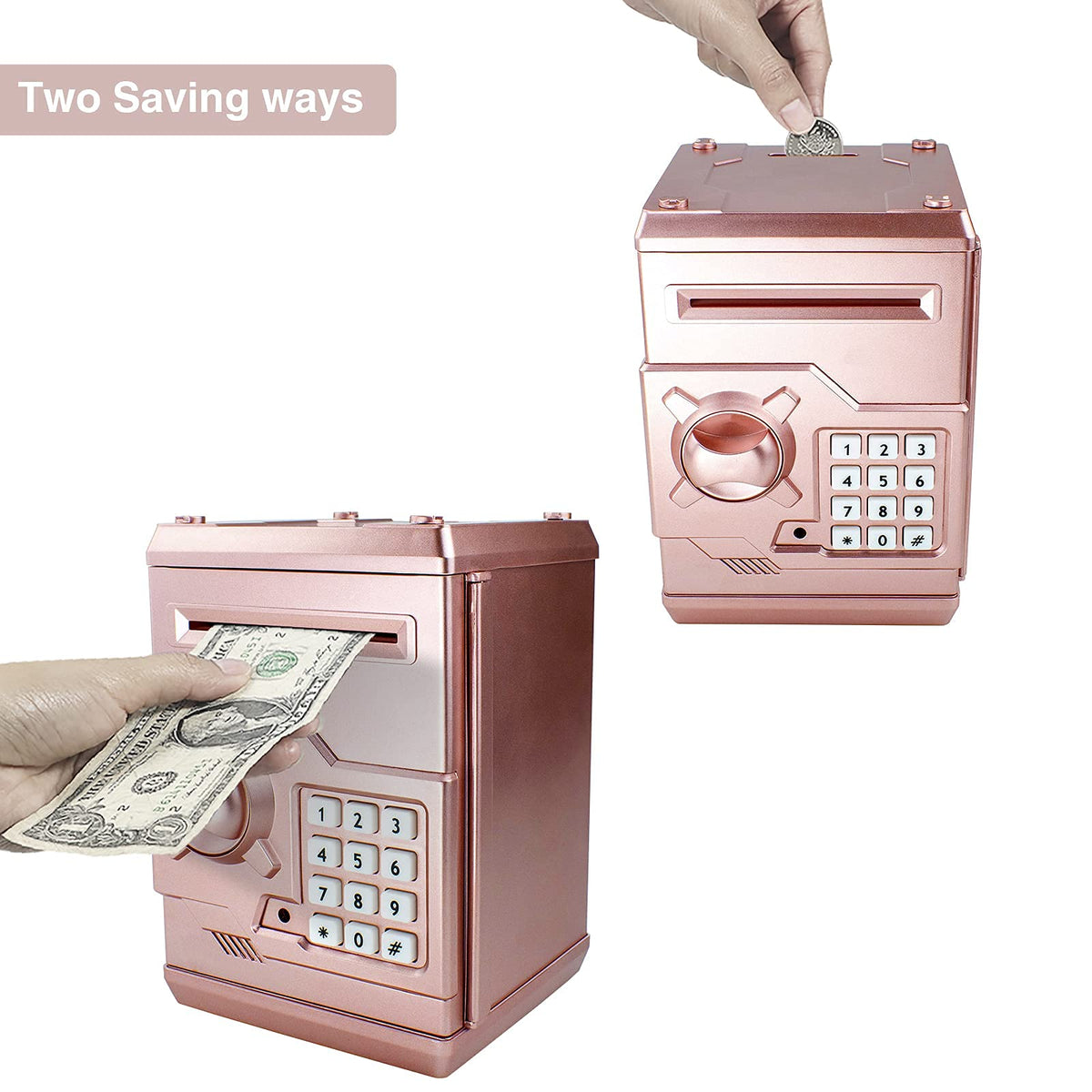 Suliper Piggy Bank with automatic scroll mechanism for paper money and coins