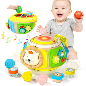 Sumapner 7-in-1 activity cube front view with colorful learning zones and hands-on play.