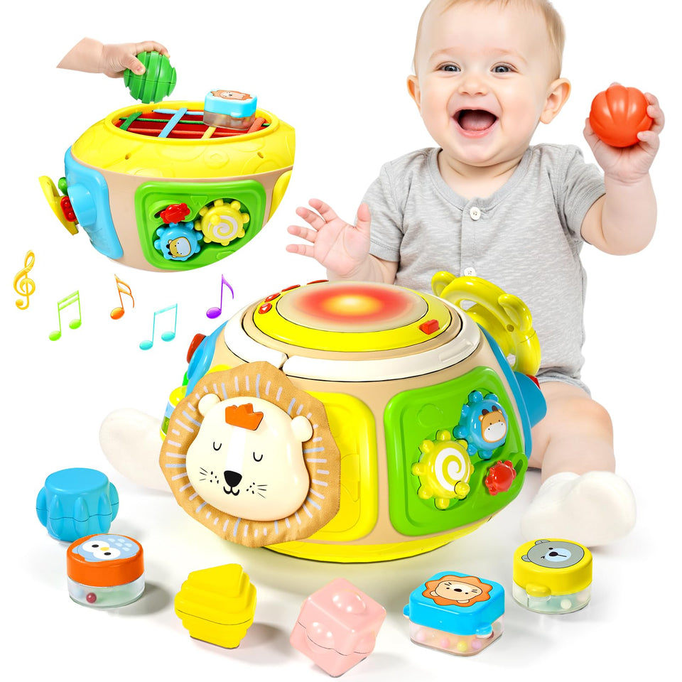 Sumapner 7-in-1 activity cube front view with colorful learning zones and hands-on play.