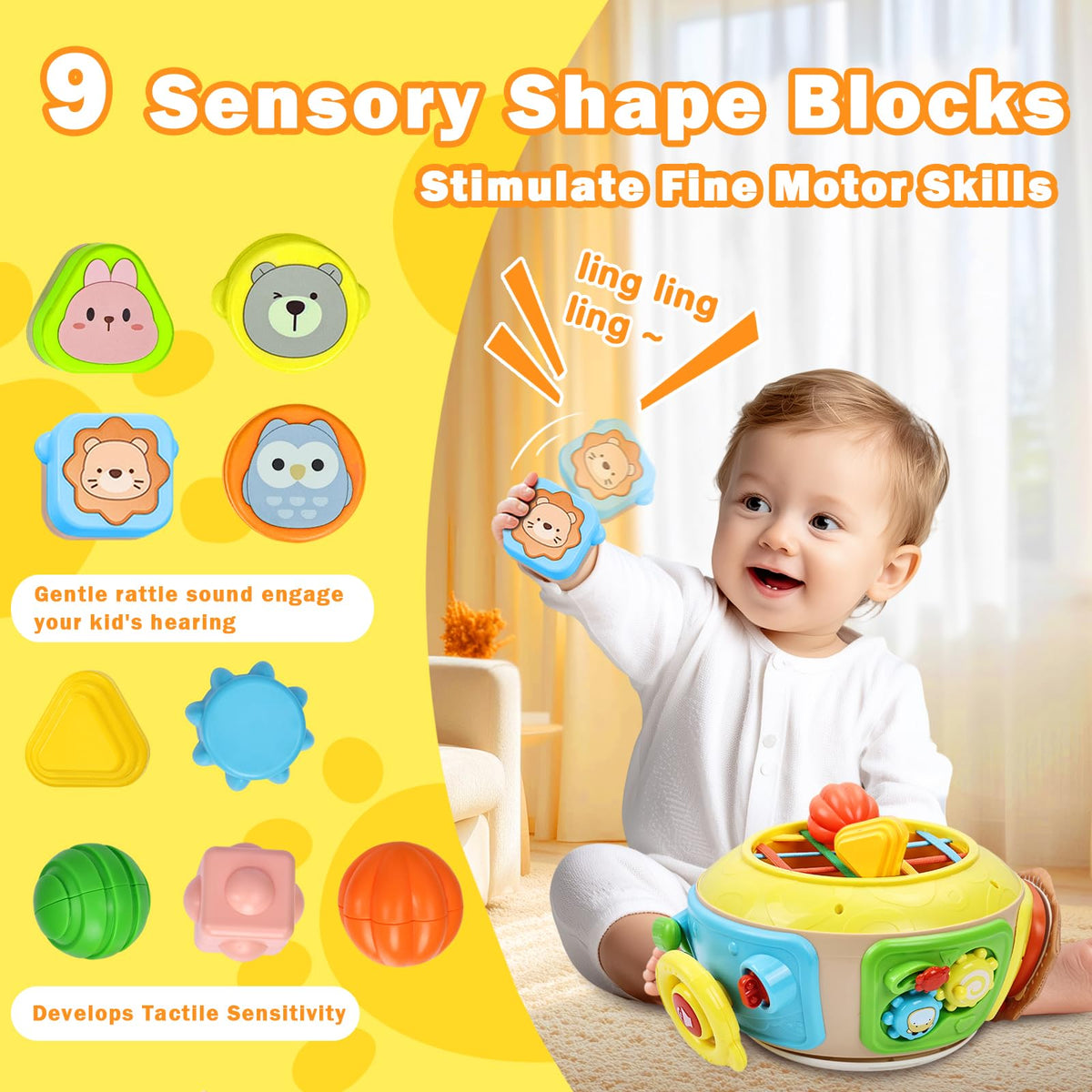Sumapner 7-in-1 sensory blocks close-up showcasing textures and tactile exploration.