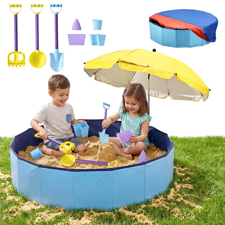 Sumapner large sandbox with 39-inch diameter offers ample shared outdoor play.