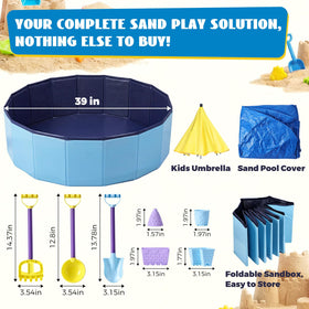 Sumapner 7-piece sand toy set with umbrella for sunny, organized play.
