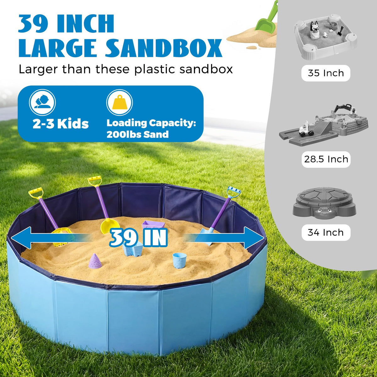 Sumapner waterproof lid cover protects sand from rain and debris.