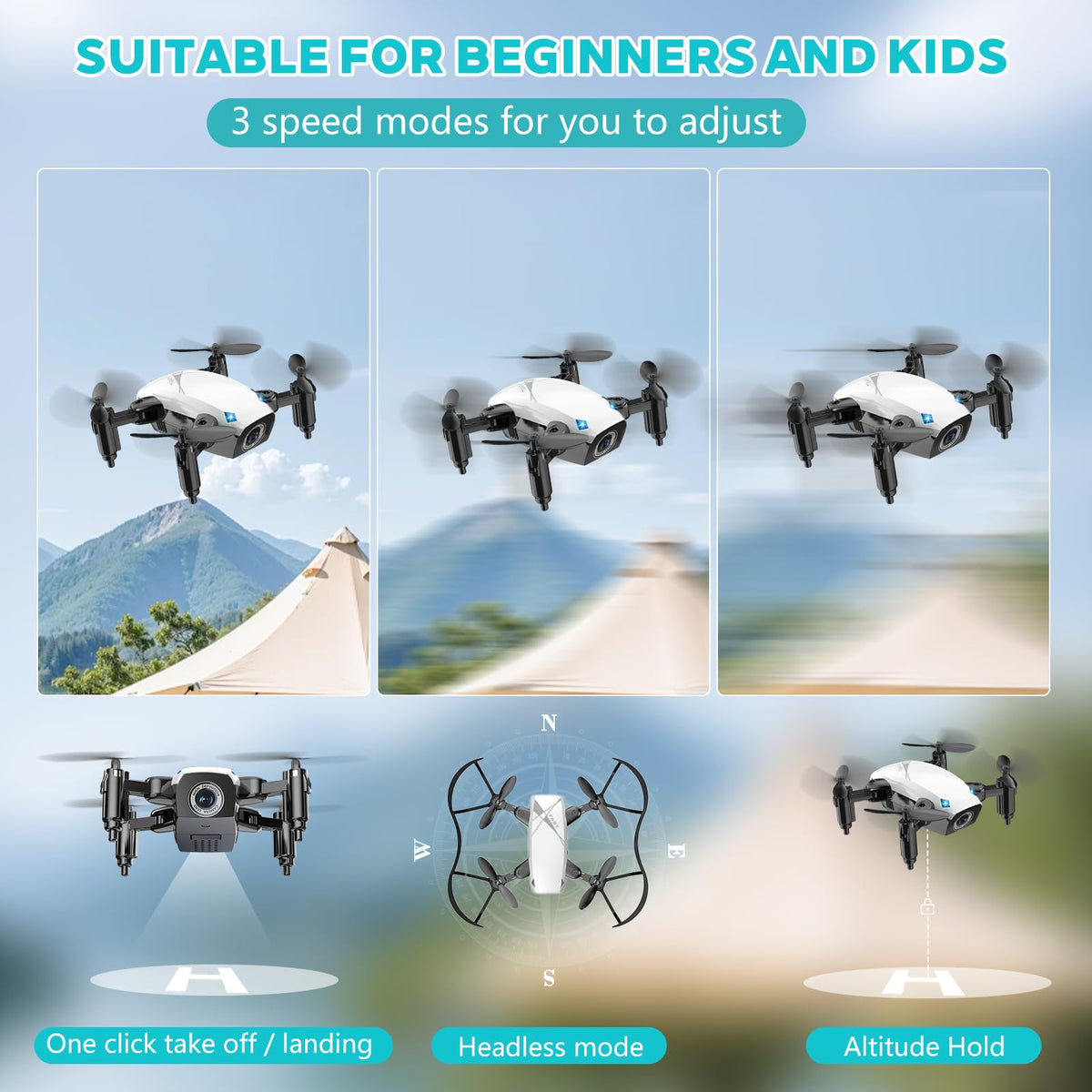 SUMEAUT kid's camera drone with foldable wings for easy carry and travel.