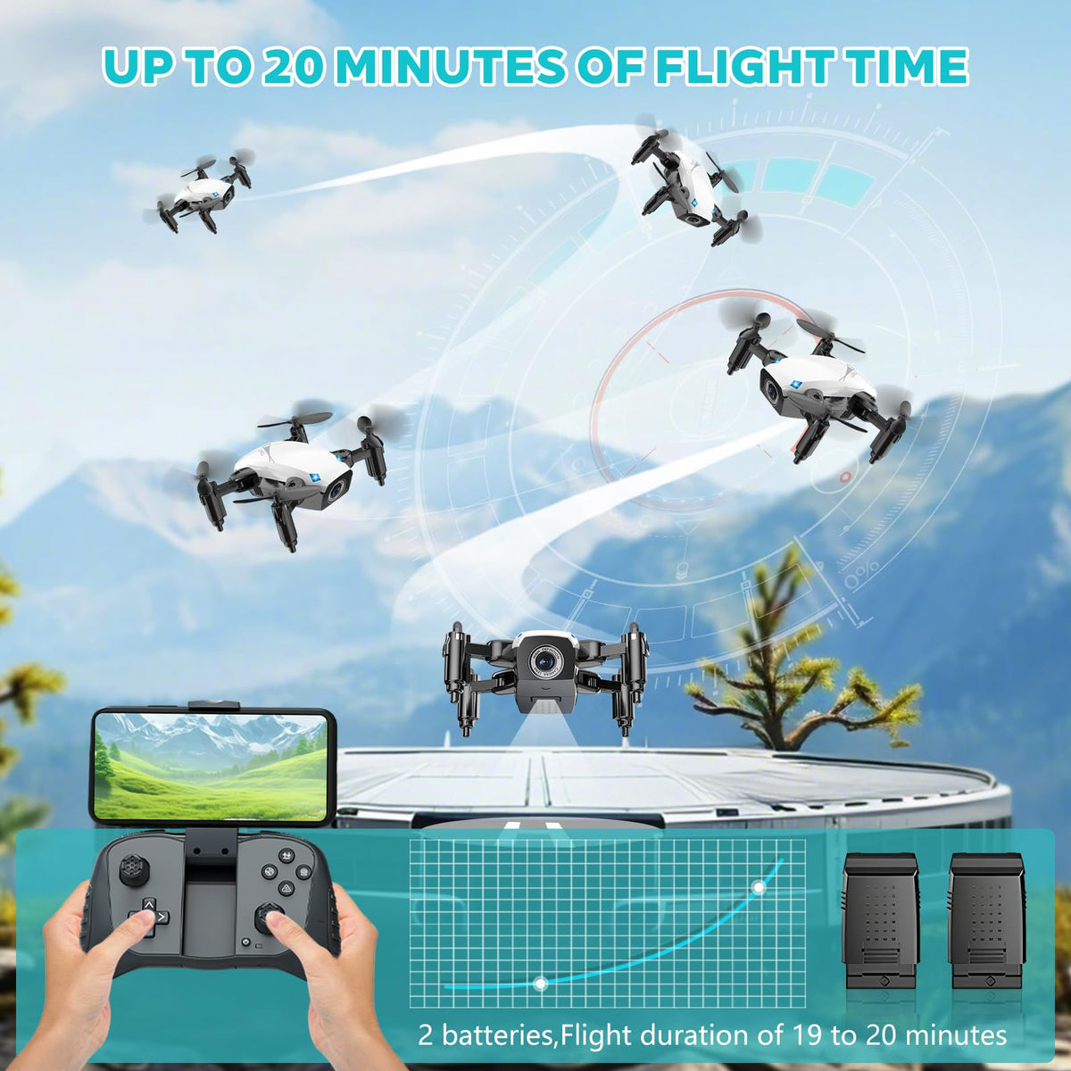 SUMEAUT camera drone featuring full propeller guards for safe play.
