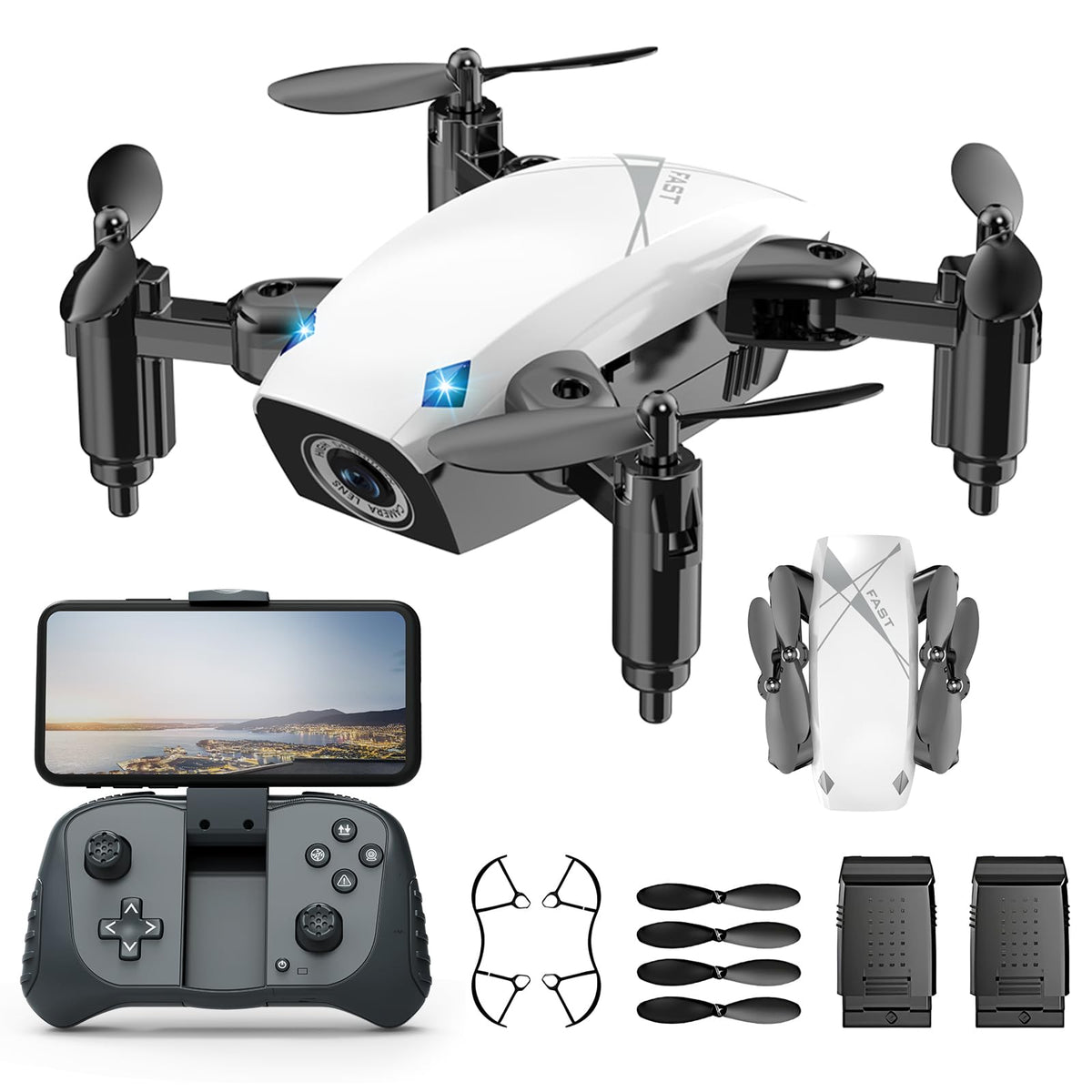SUMEAUT kid's camera drone with remote controller for easy flight control.
