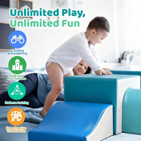 Sumbababy foam climbing blocks set shown in a cozy playroom.