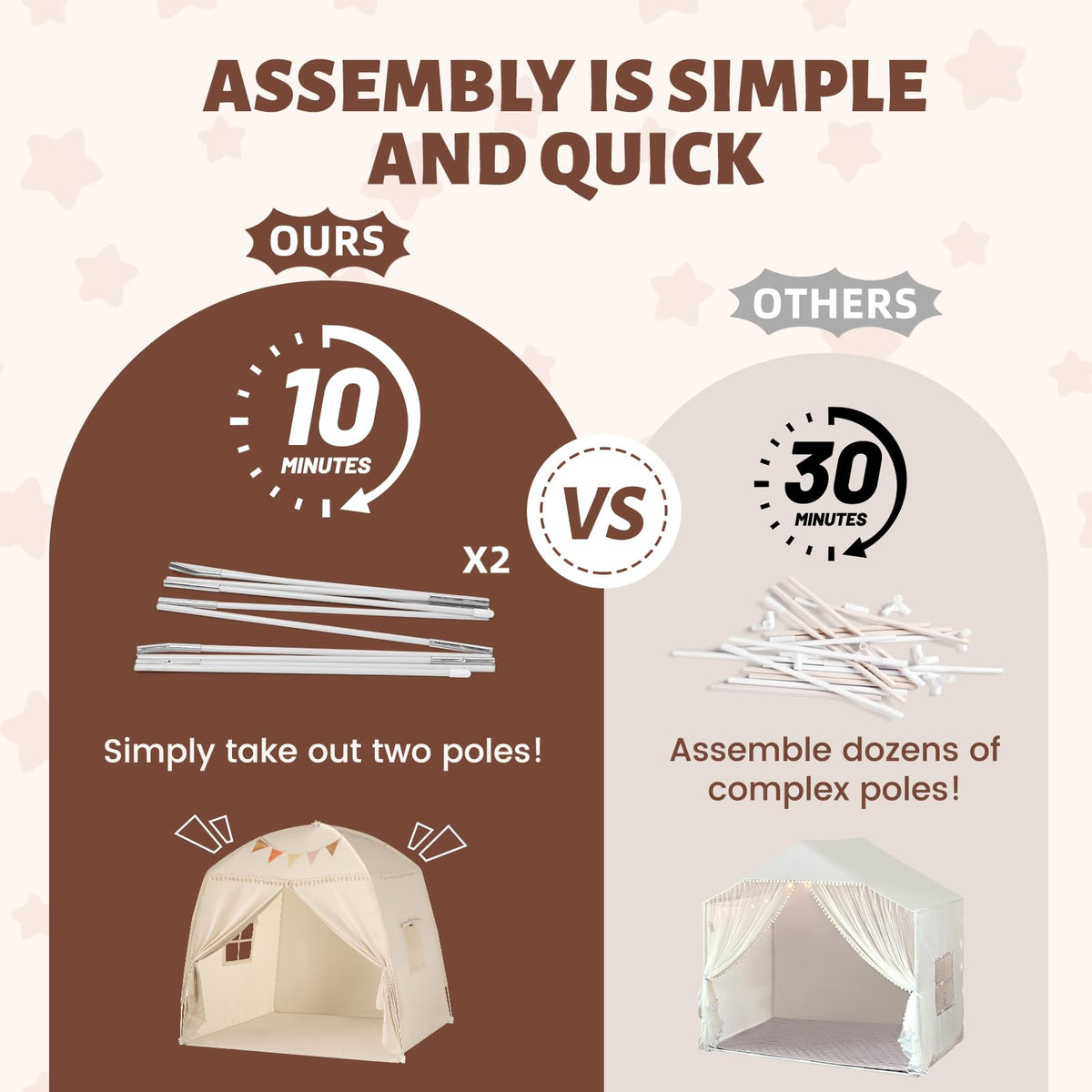 Sumbababy Teepee features a sturdy fiberglass frame for lasting stability.