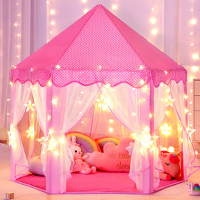 Sumbababy Princess Castle Tent pink with star lights for cozy indoor playtime