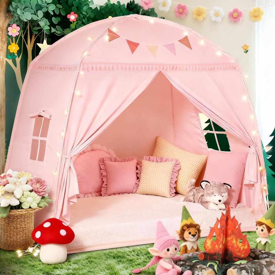 Sumbababy teepee tent with star lights creates a cozy, imaginative indoor play space.