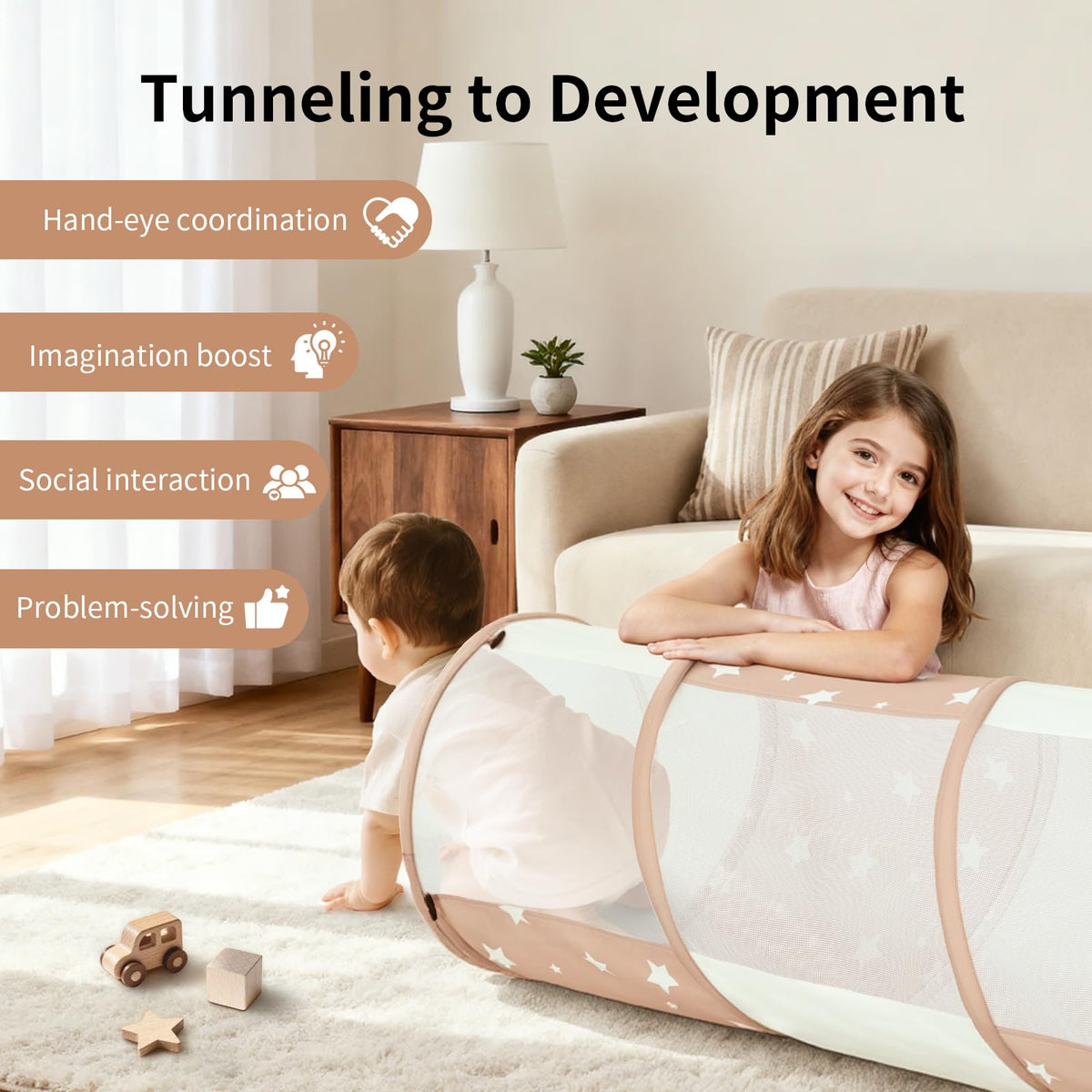 Sumbababy Tunnel Toy soft, durable fabric feels gentle for kids.