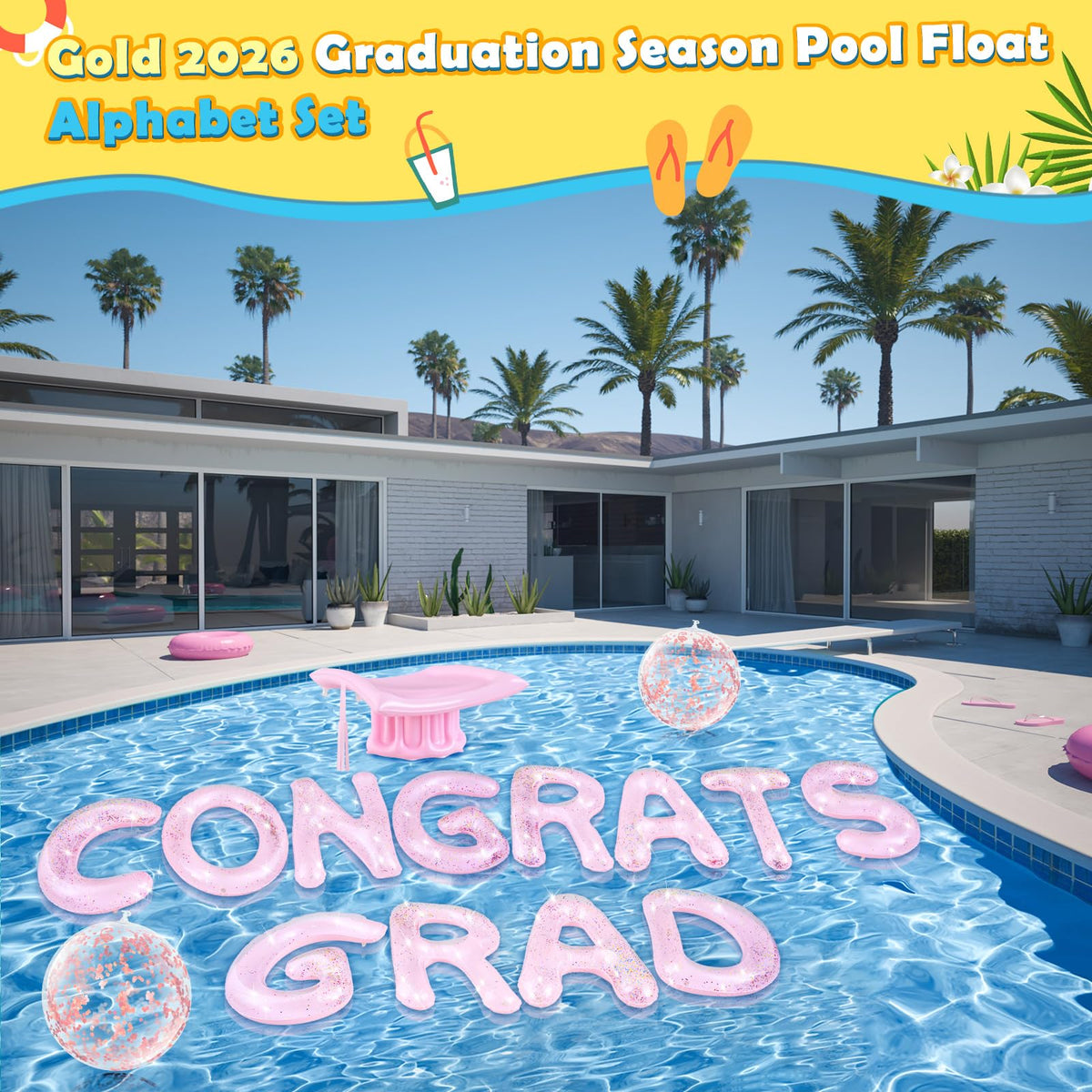 Sumind pink grad party décor ideas for pool and beach scenes