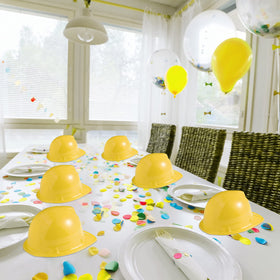 Sumind yellow construction hat on display, reusable for multiple parties and school activities.