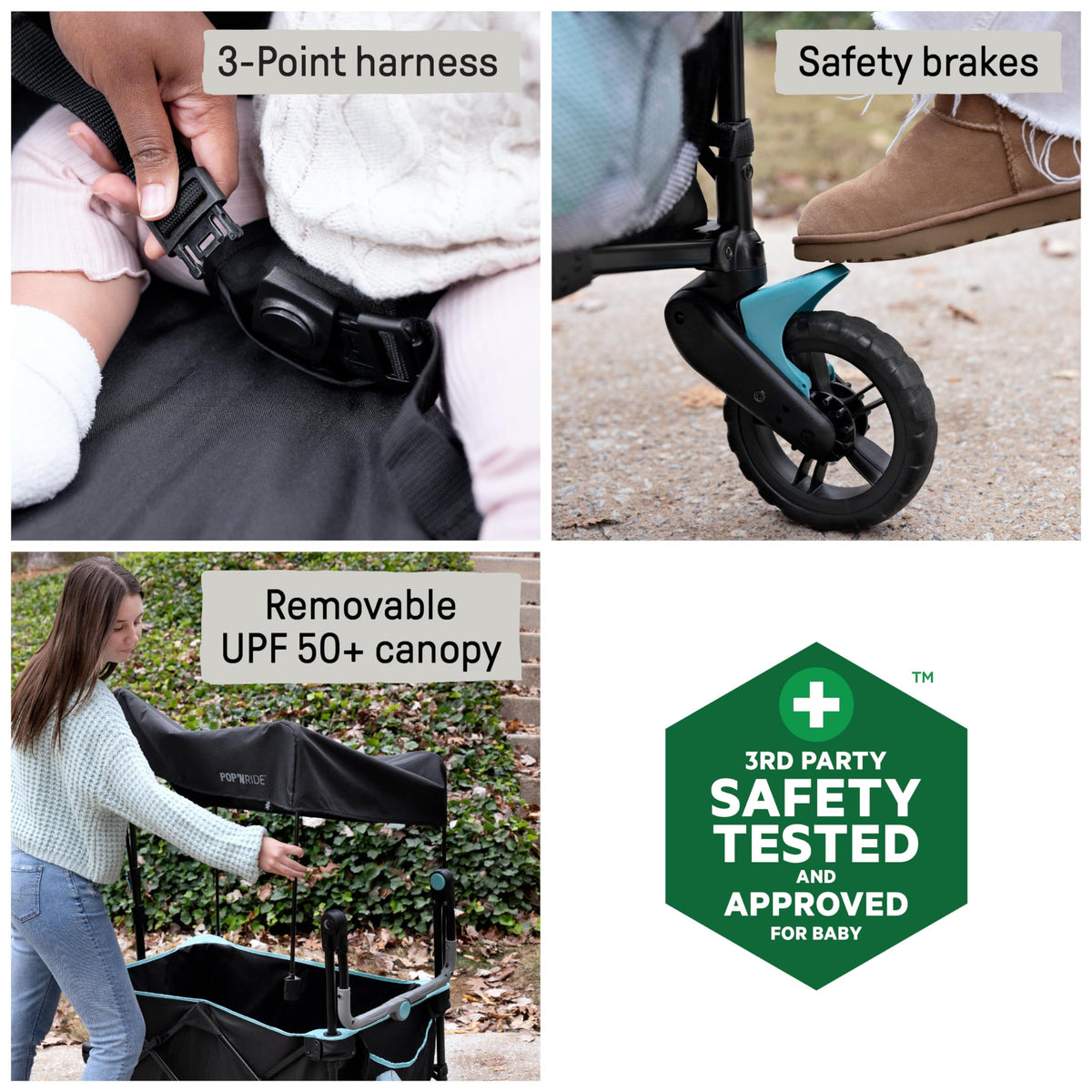 Summer Infant Pop 'N Ride shows two seats with secure harnesses for siblings.
