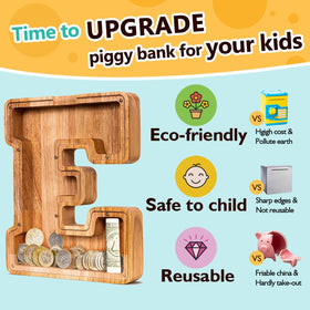 SummiDate clear acrylic panel displaying savings growth inside the wooden bank