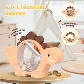 Summidate dinosaur piggy bank front engraving option shows full name.
