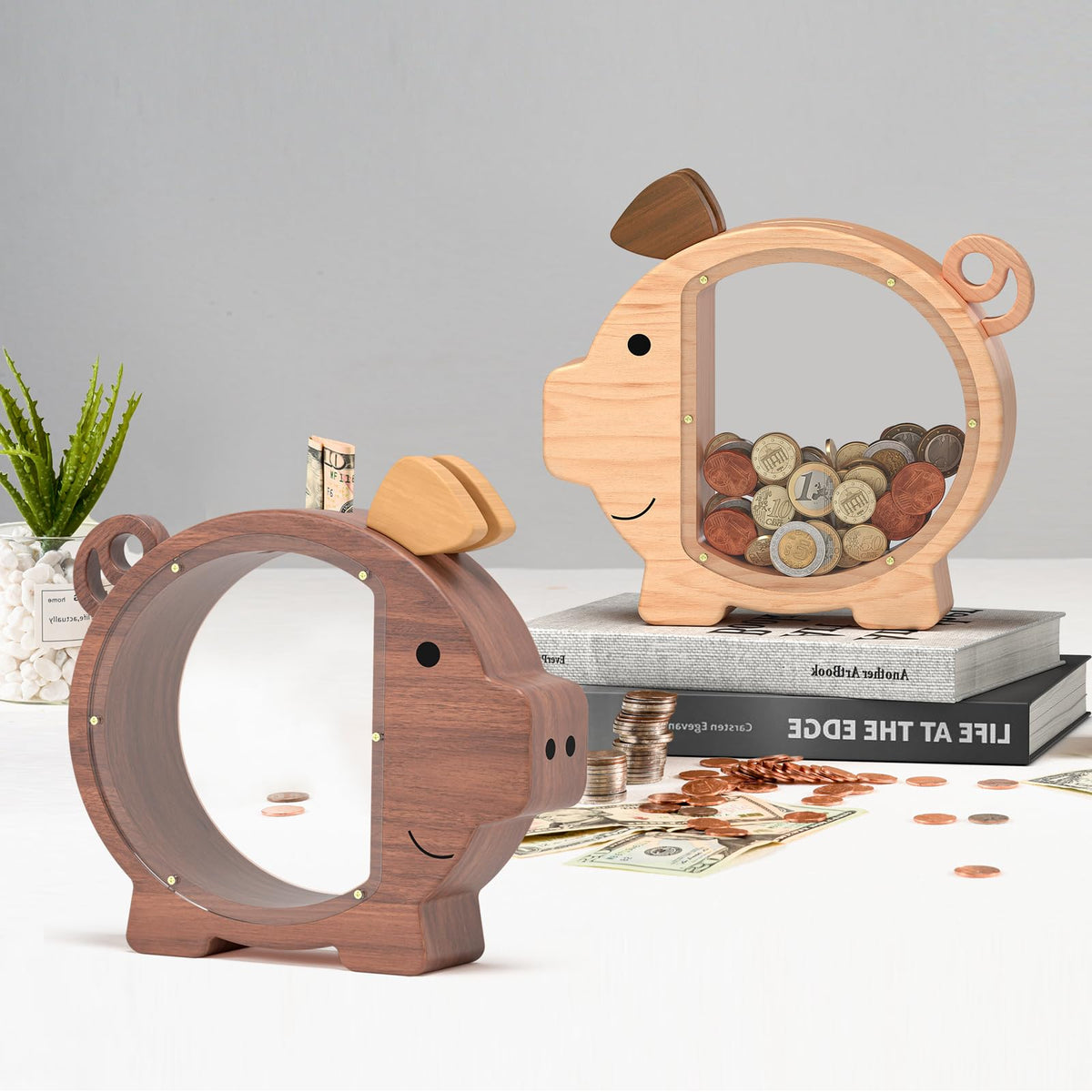 Summidate durable wood piggy bank suitable for home use