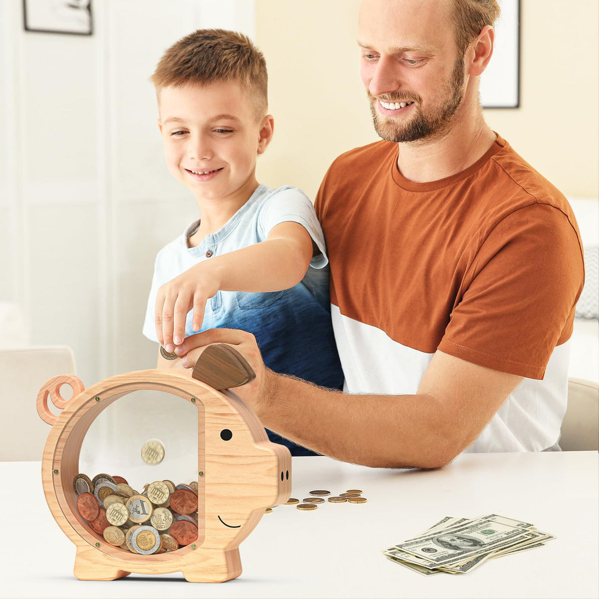 Summidate durable wooden money box ideal for back-to-school use.