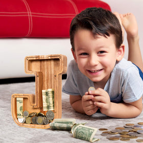 SummiDate elegant wooden piggy bank doubles as stylish decor