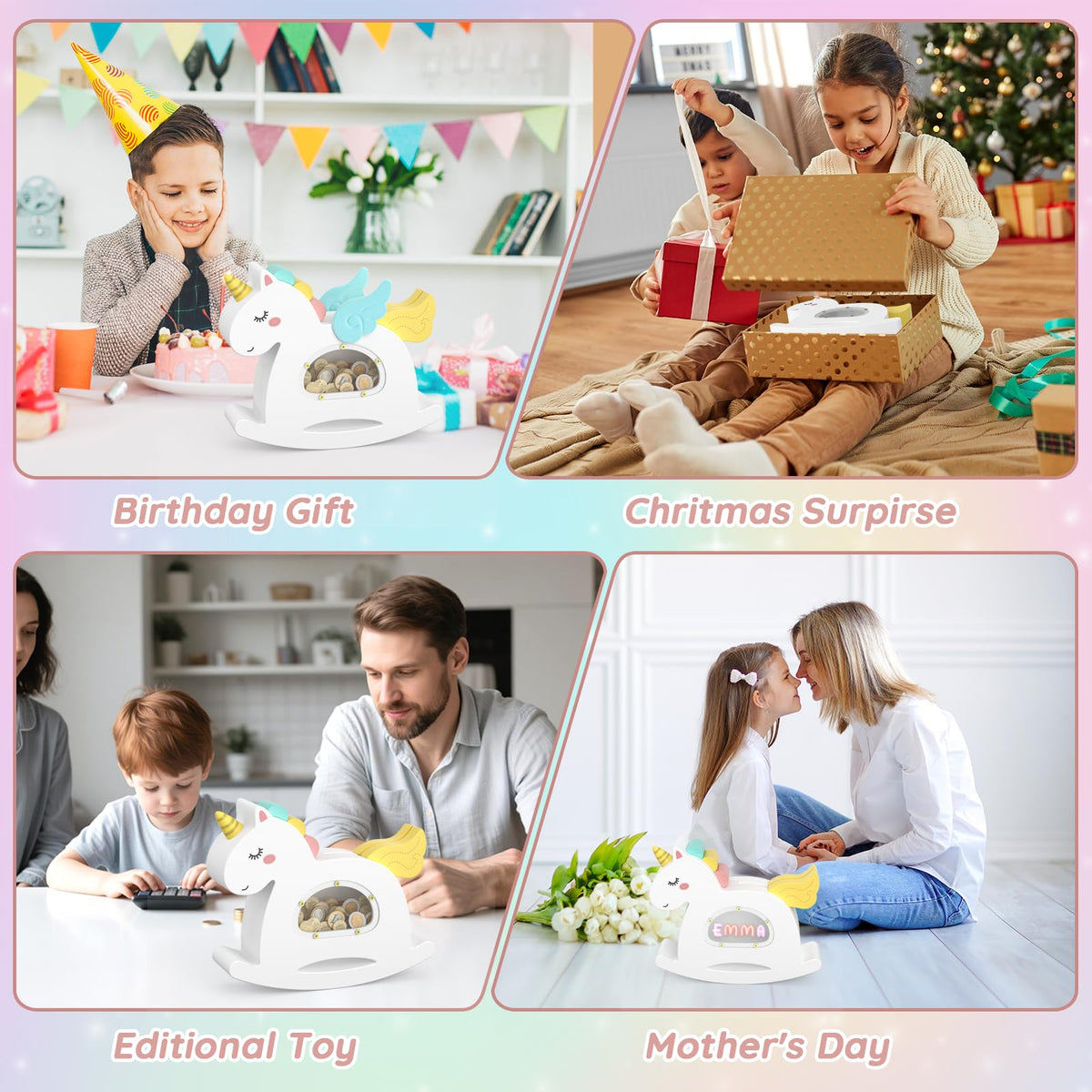 Summidate gift-ready unicorn piggy bank is perfect for birthdays.