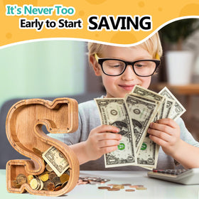SummiDate large, sturdy wooden piggy bank designed for daily use.