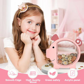 Summidate natural wood piggy bank showing warm grain and smooth finish