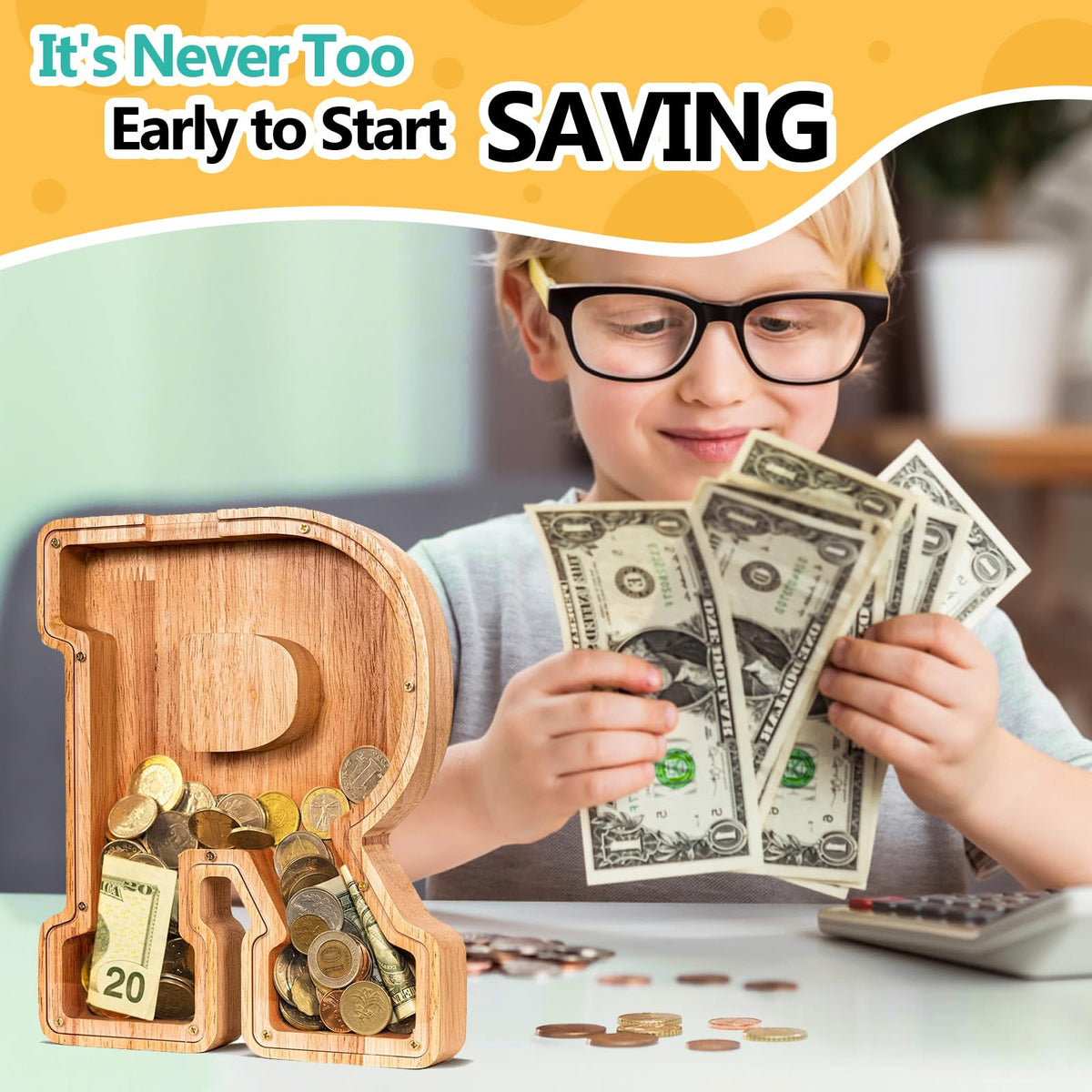 Summidate nine-inch wooden money box blending durability and home decor.